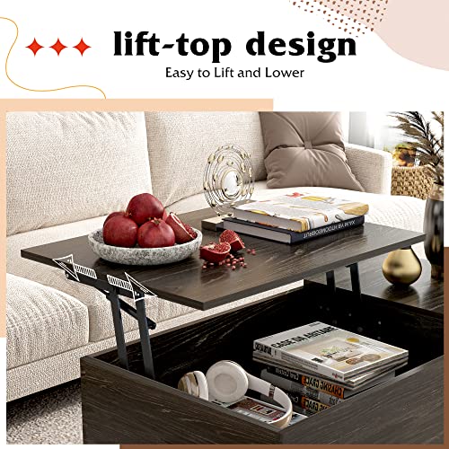WLIVE Wood Lift Top Coffee Table with Hidden Compartment and Adjustable