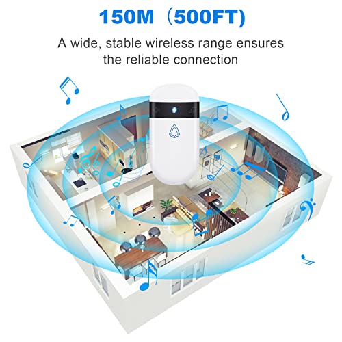 Gobikey Outdoor Wireless Doorbell, Waterproof Wireless Doorbell, 52 Melodies, 5 Volume Levels (0dB - 110dB) 150M Range, LED Indicators - No Battery Needed