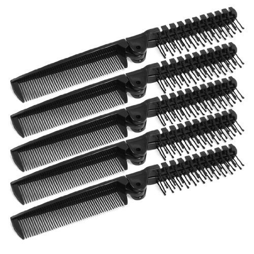 uxcell Black Plastic Double Headed Foldable Straight Hair Beauty Fine Teeth Comb 5 Pcs