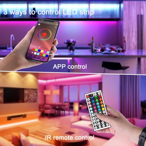 Aourow Ruban LED RGB 20M,LED Chambre de Synchronisation de Musique avec Contrôle D\'application Bluetooth,Bandes LED SMD5050 à Changement de Couleur avec Télécommande IR et Alimentation 24V