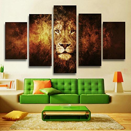 HtpArt 5 Panel Modern African tiger fine art oil painting canvas Decoration paintings wall art for living room (unframed) htp19 50 inch x30 inch