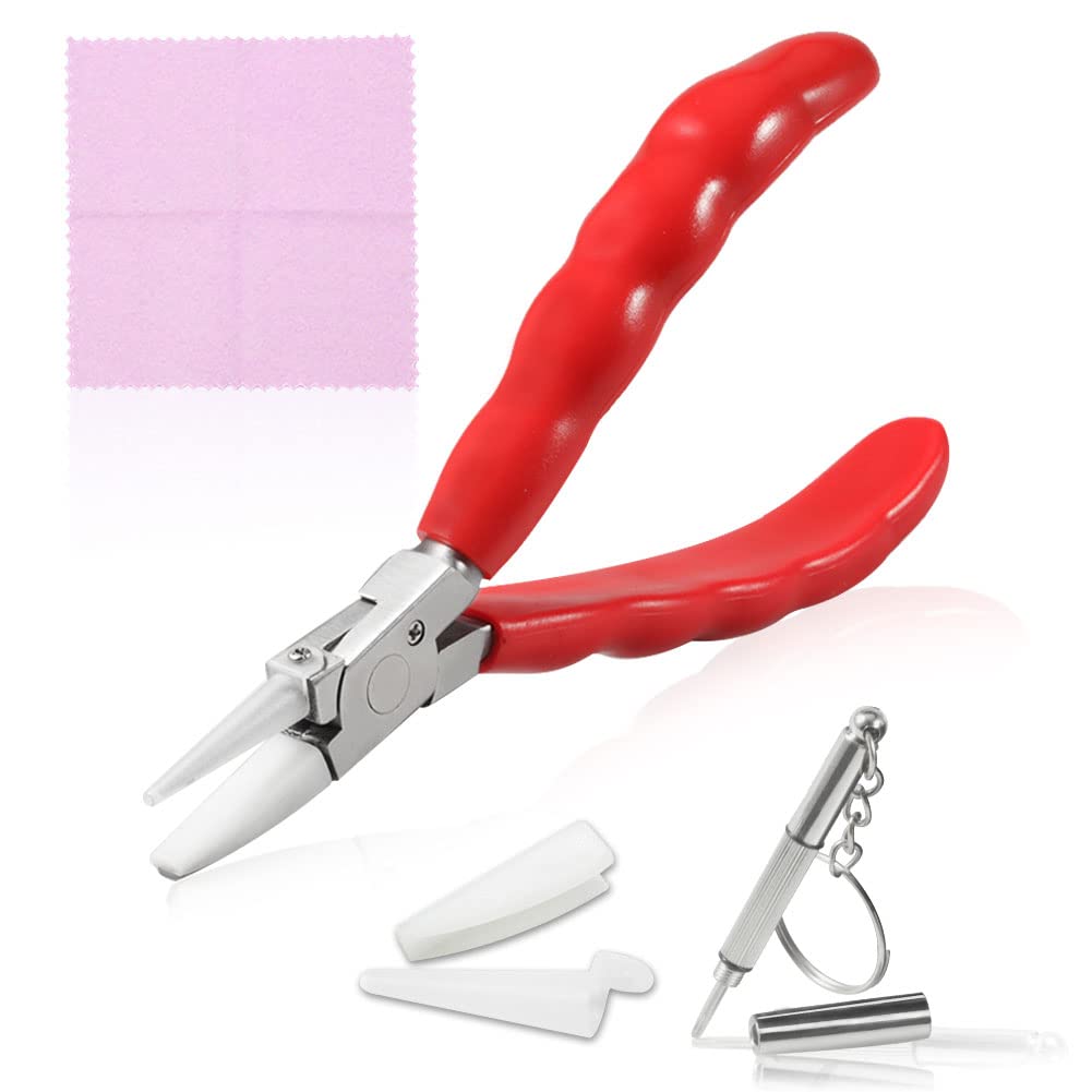 SPEEDWOX 6 Inches Round Nose Nylon Jaw Eyeglasses Repairing Plier, Stainless Steel Optical Glasses Frames Repair Assembling & Adjusting Hand Tools with Screwdriver and Glasses Cloth — image 1