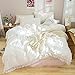 Softta Boho Twin XL Size 3Pcs Duvet Cover Set (1 Duvet Cover +2 Pillowcases) White Tassel Bedding Set Bohemian 100% Washed Cotton Beddings Luxury Elegant White Quilt Covers Set