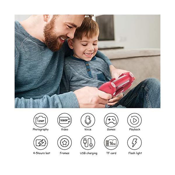 Victure Kids Camera Digital Rechargeable Selfie Action Camera 1080P HD 12MP with 2 Inch LCD Display and Shockproof Handles for Girls Boys Toys Gifts(Pink)