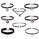 Sunflower Choker Necklaces Black Velvet Lace Adjustable Tattoo for Women Girls Teens(8 pieces)