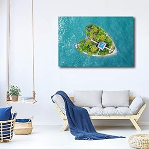 Canvas Wall Art for Living Room,Bedroom Home Artwork Paintings Heart-Shaped Island Ready to Hang - 12x18 inches