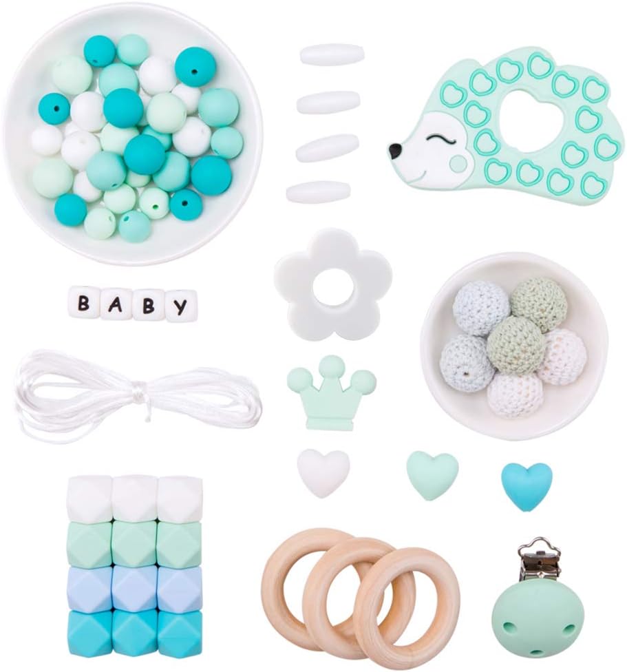 Promise Babe Silicone Beads DIY Handmade Kit mom Jewelery Charm Pendant Necklace Set Baby Rattle Sensory Toys Wooden Rings