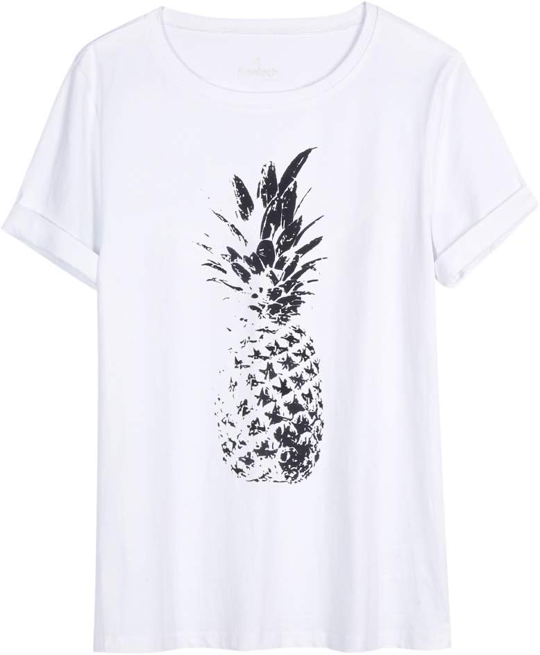 fuinloth Women's Graphic Tees, Short Sleeve Crewneck Cute T-Shirts, Printed Cotton Summer Tops Pineapple White Small