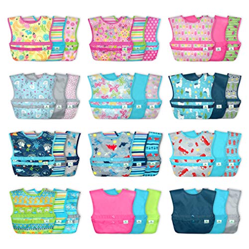 green sprouts Snap and Go Easy-wear Bibs for Baby & Toddler (3 pk) | Protection for Messy Eaters | Flipped Pocket, Easy Clean