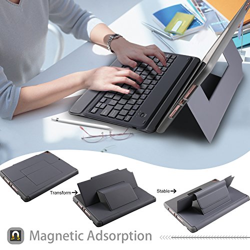 IVSO Apple New iPad 9.7 inch Bluetooth Keyboard Case, Ultra-Thin Stand Keyboard Case with Pencil Slot for New iPad 9.7 2018/2017/iPad Pro 9.7/iPad Air 2/iPad Air Tablet (Grey)