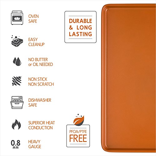 Ceramic Coated Cookie Sheet 17.3" x 11.6" - Premium Nonstick, Even Baking, Dishwasher and Oven Safe - PTFE/PFOA Free - Red Cookware and Bakeware by Bovado USA - Thumbnail 6