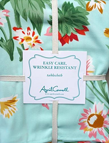 April Cornell Fabric Tablecloth Floral Pattern Large Flowers in Shades of Red Yellow Gold Pink on Light Green -- 60 Inches by 104 Inches