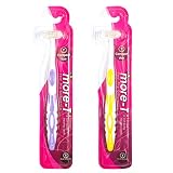 Soft Toothbrush Teeth Brush Sensitive Best Bristle Gum Individually Wrapped Toothbrushes Travel Men Women Children Plastic Dog Toddlers Manual Whitening (Compact Size: Yellow & Purple 2 Count)