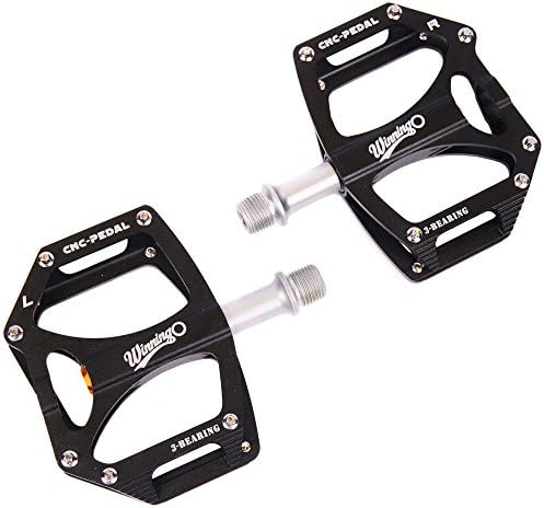 Winningo Bike Pedals, 9/16" Bicycle Pedals, Cycling Pedals, Aluminium Alloy Flat Pedals with Three Bearings for MTB BMX (Set of 2) (Black)