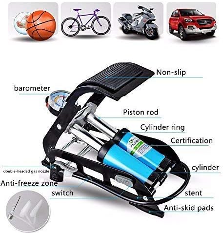 J GO Portable Aluminium Body Double Cylinder Air Pump with Pressure Gauge and Smart Valve Head