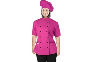 CHEF'S APPAREL Short Sleeves Chef Coat Jacket Uniform with Chef Hat for Women for Food Service, Caterers, Bakers and Culinary Professional