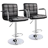 Leopard Modern Square Back Adjustable Bar Stools with armrest,Set of 2,Black