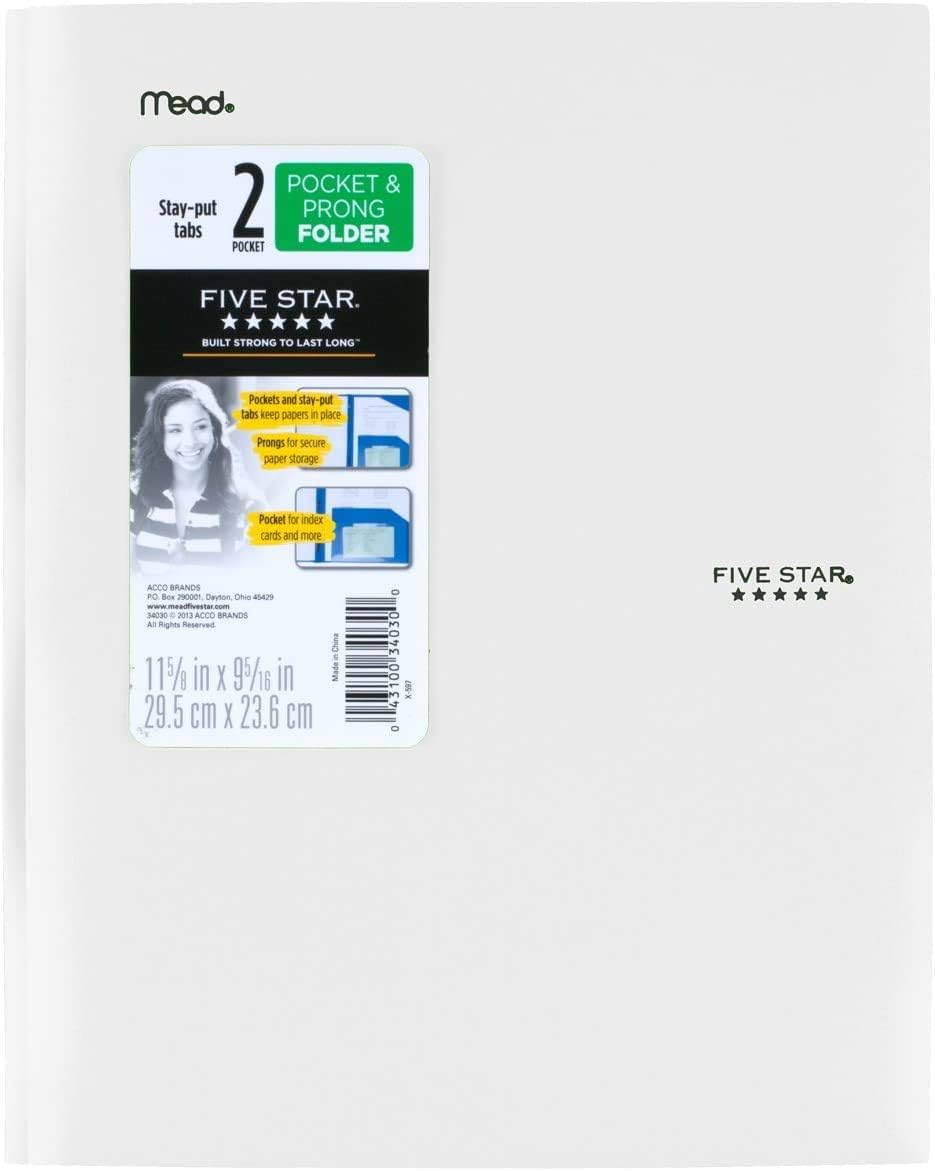 Five Star 2-Pocket Folder, Stay-Put Folder, Plastic Colored Folders with Pockets & Prong Fasteners for 3-Ring Binders, Great for Home School Supplies & Home Office, 11” x 8-1/2, Black (72113) : Colored File Folders : Office Products