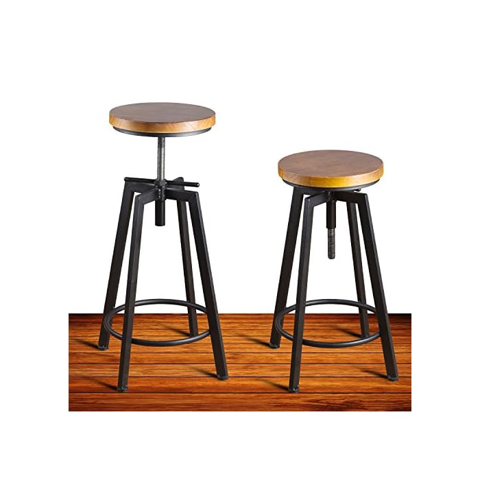 adjustable metal stool with wood seat