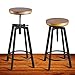 Round Wood Seat Bar/Counter Height Adjustable Swivel Metal Bar Stool/Chair for Bistro Pub Breakfast Kitchen Coffee, Set of 2, Black
