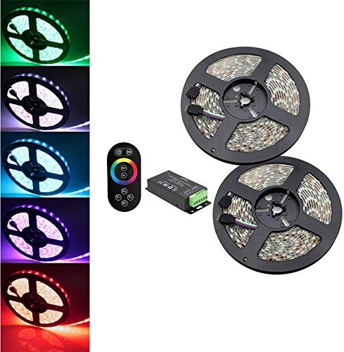 Fancy Room 32.8ft 10M IP67 Waterproof Flexible Strip 600leds Color Changing RGB SMD5050LED Light Strip Kit +8 Key Touch RF Remote + Controller
