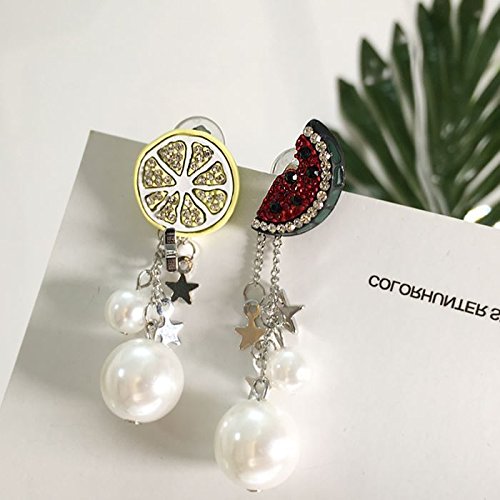 usongs 2018 asymmetric pearl earrings five-pointed star fruit watermelon with lemon elegant tassel earrings new