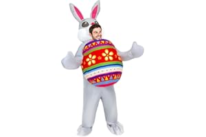 MXOSUM Inflatable Easter Bunny Costume Adult Blow up Easter Egg Rabbit Outfit Funny Bunny Mascot Costume Suit for Women Men