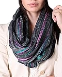 Women's Festival Bliss Infinity Scarf, Multicolor Boho Chic Shawl (Bejeweled Black)