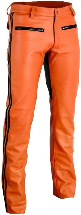 Orange leather pants mens Outlet
