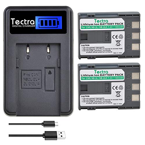 Tectra 2-Pack NB-2L NB-2LH Battery + Rapid LCD