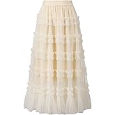 kydely Tulle Skirts for Women Long Length Tutu Fairy Tiered Skirt A Line Mesh Elastic Waist Skirts