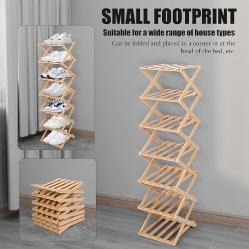Akloya Vertical Narrow Shoe Rack, 7 Tier Portable Foldable No Installation Freestanding Shoe Rack for Corridors, Bedroom, Living Room, Corner and Small Spaces (7 Animals)