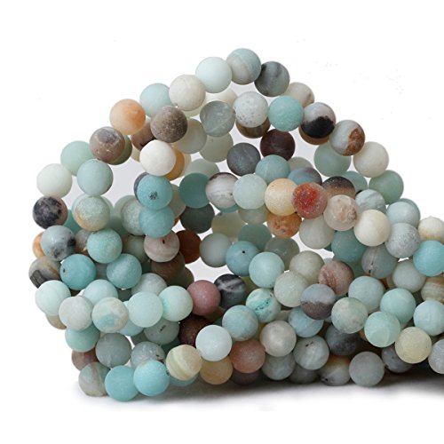 Qiwan 45PCS 8mm polychrome Natural amazonite amazon Dull Polish Gemstone Round Loose Beads for Jewelry Making 1 Strand 15"...