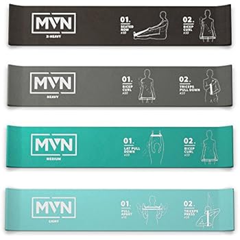 MVN Resistance Bands Set Exercises Guide Printed on Loop Bands to Tone Legs Butt Core and Arms Pilates Yoga Fitness Physical Therapy Rehabilitation