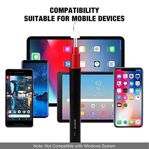 Ear Endoscope, 1080P Wireless Ear Wax Removal, Super Light Lens Earwax Cleaning Tool with 6 LED Lights, WiFi Ear Otoscope Camera with 3-Axis Gyroscope, Compatible with Smartphone & Tablet (Black red)