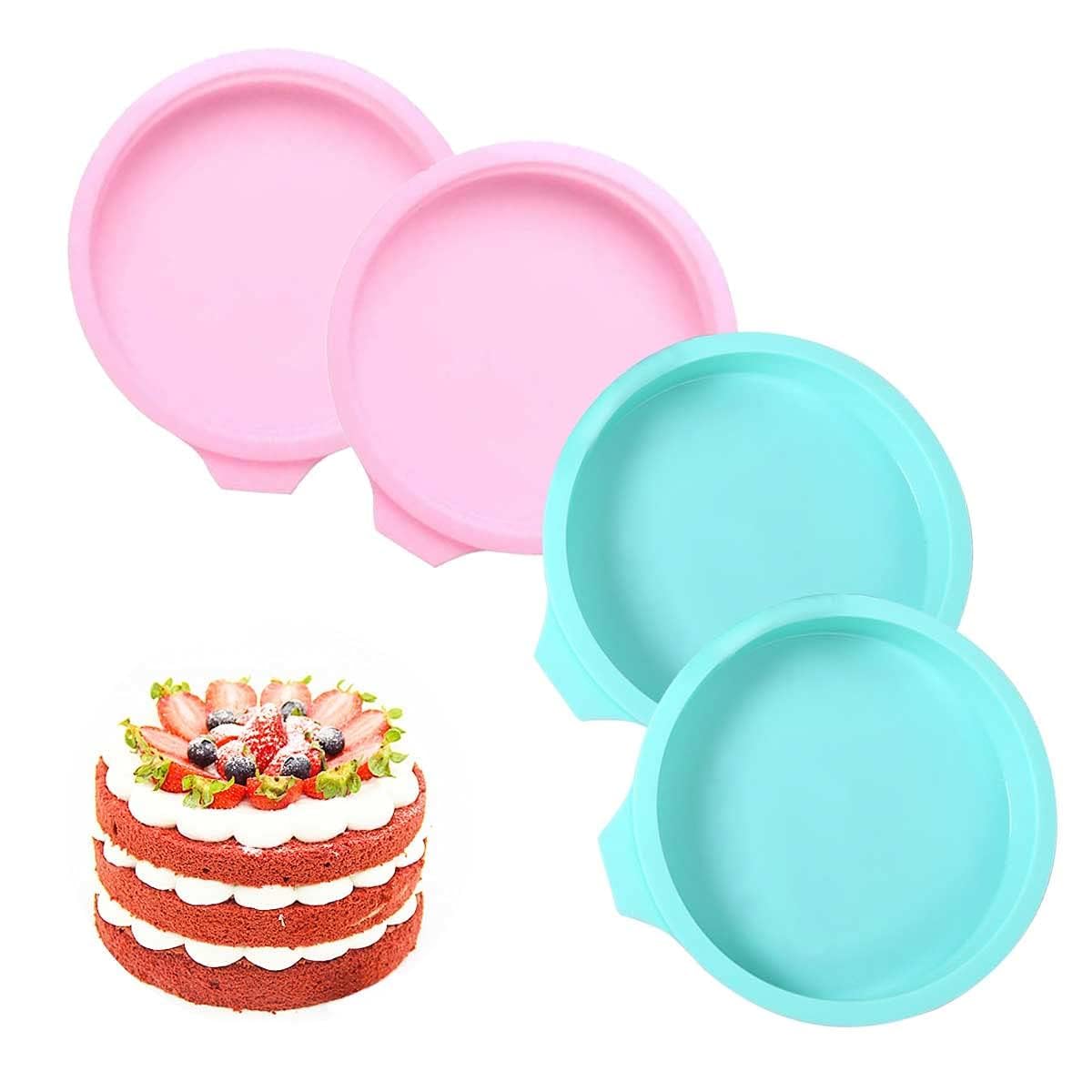 Ovtai Pack of 4 Layered Cake Moulds, 20 cm 8 Inch Rainbow Cake Baking Mould, Cake Mould, Silicone Round Baking Silicone Moulds, Leak-Proof Layer Cake Baking Mould, Non-Stick Coating Baking Moulds