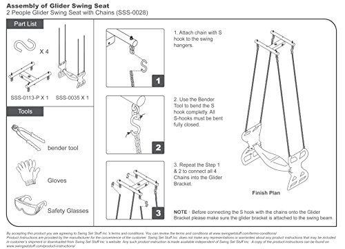 Swing Set Stuff Inc. Glider with Coated Chains & SSS Logo Sticker Playground Attachment, Blue - Thumbnail 3