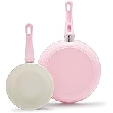 GreenLife Non Stick Fry Pan Set (7" & 10"), Non-Toxic PFAS-Free Ceramic Skillets, Dishwasher & Oven Safe, Egg Omelet Frying Pans, Stay- Cool Handles, Kitchen Home Cooking Essentials, Pink