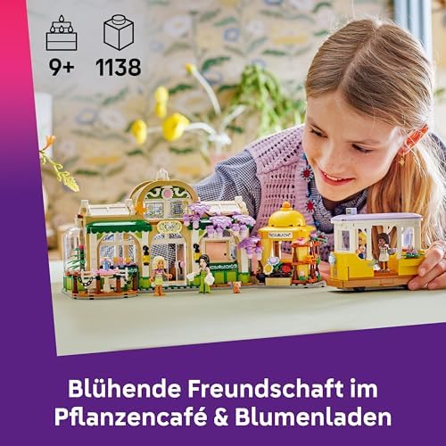 Friends Pflanzencafé und Blumenkiosk - Spielzeug mit 4 Minifigur, 1 Katzenfigur, Straßenbahn und Küchenzubehör - Gebäck, Tassen & Teekanne – Geburtstagsgeschenk für Mädchen ab 9 Jahren – 42671