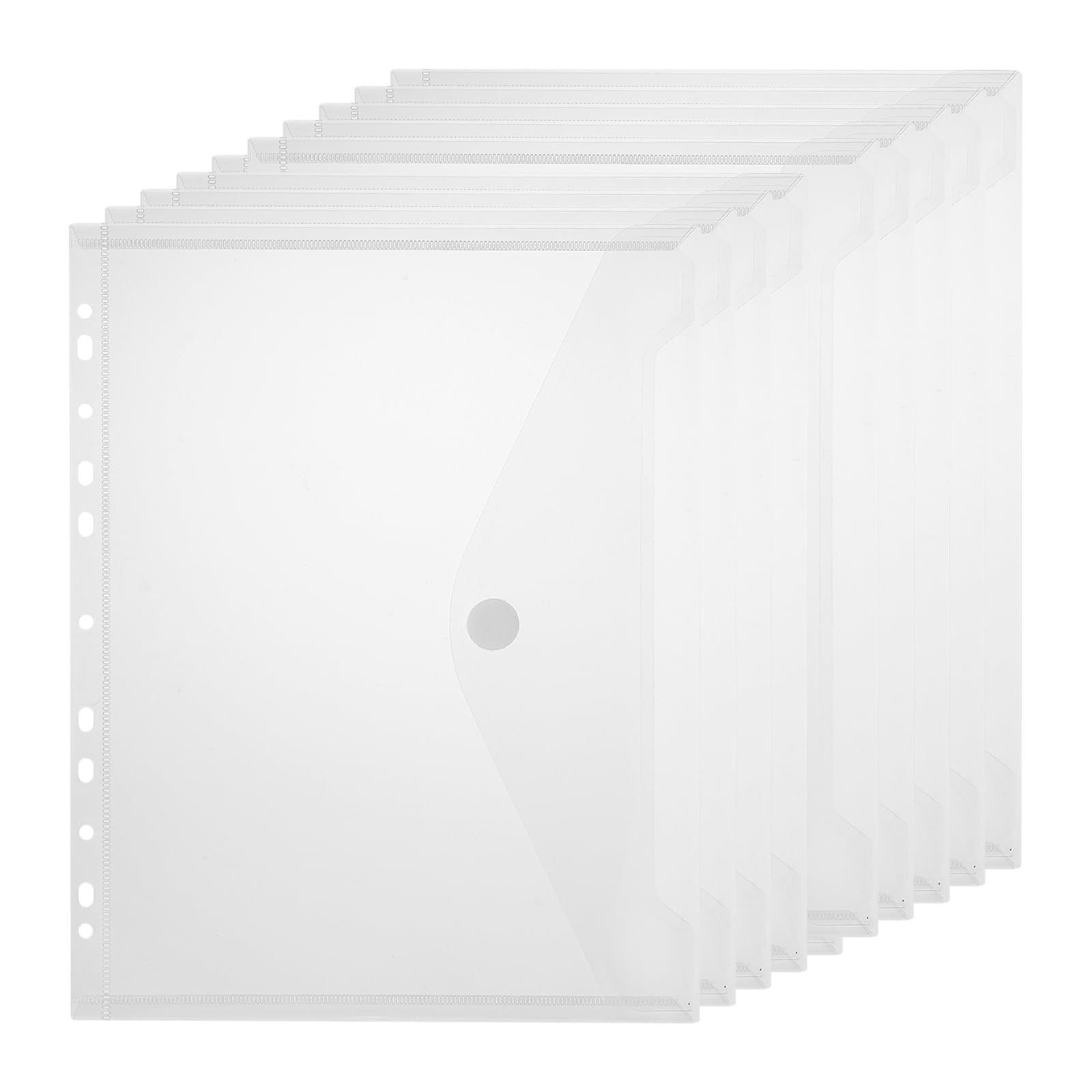 PATIKIL A4 Plastic Binder Pockets for 11 Ring Binder, 10pcs Letter Size Pouch File Bag Document Binder Folders Organizer with Hook and Loop Closure, White