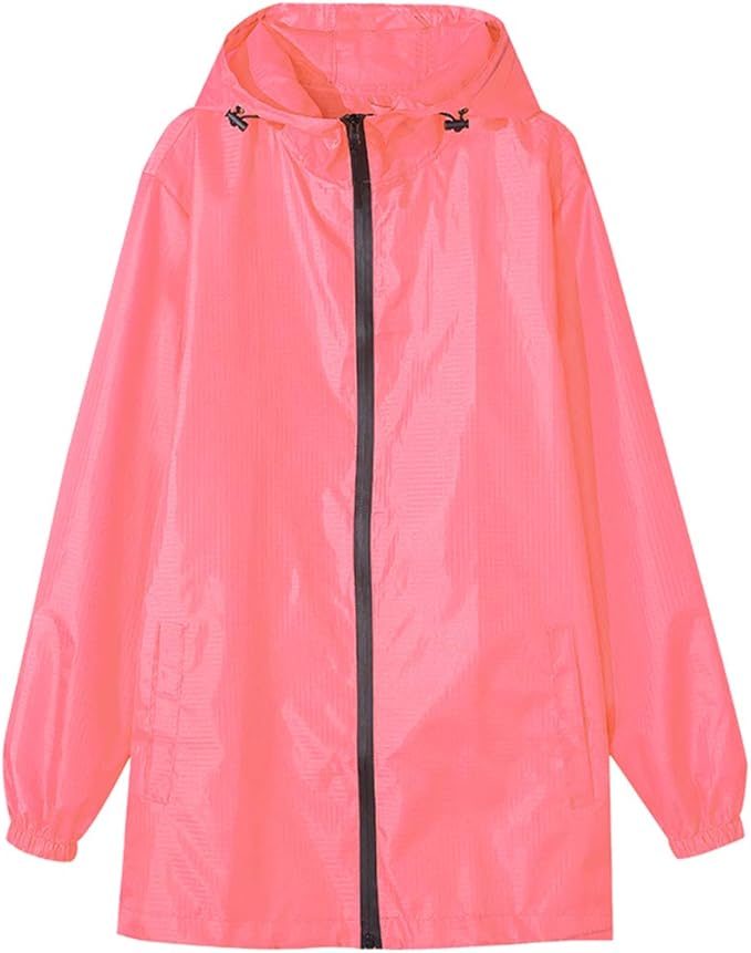 Women’s Raincoat Waterproof Breathable Rain Jacket with Hood (Red, M