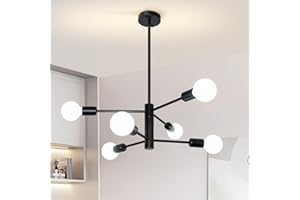 Mlihove Modern Sputnik Chandeliers Black 6-Lights Industrial Pendant Lighting Height Adjustable Mid Century Ceiling Light Fixture for Living Rooms Bedroom Kitchen Dining Room Foyer