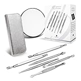 BLEMISH SPECIALIST Blemish Remover Kit with Case & Mirror - 6 Extractor Tool Set by Brilliant Beauty - Treatment for Acne Pimple Blackhead Whitehead Popping Removal for Nose & Face