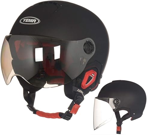 Amazon テンカ バイクヘルメット ハーフ レディース メンズ 軽量 ハーフヘルメット Helmet 頭囲 5４cm 60cm未満 四季通用 日焼け止め 通気 耐衝撃 調節可 半帽ヘルメット オシャレ バッテリカーグ マットブラック 黒茶シールド 透明シールド 半帽 車 バイク