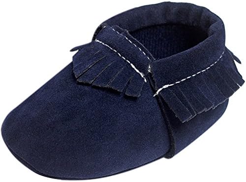 New Infant PU Leather Baby Girls Kids Prewalker Crib Suede Moccasins Soft Shoes Navy Blue 6-12 Month