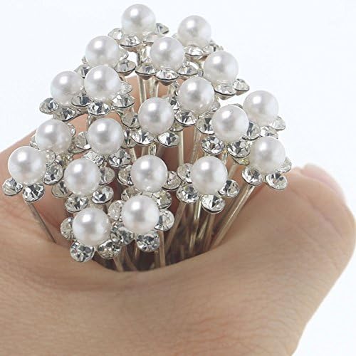 QingHan Pearl Crystal Rhinestone Hair Pins Vintage Wedding Bridal Artificial Flower Clips Bridesmaid Jewelry Pack Of 20