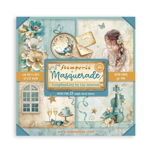 Stamperia - Scrapbook Paper Pad for Scrapbooking, Albums, Card Making, Bullet Journalling and More, Acid Free, Single Face, Perfect for Hobbies, Crafts, and Gifting (Masquerade) (30.5 x 30.5 cm)