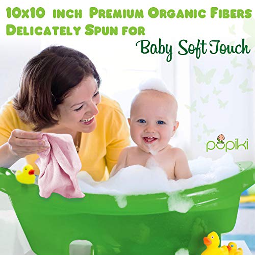 Pupiki Premium Baby Washcloths 6 Ultra-Soft Hypoallergenic 100% Organic Bamboo from Rayon Fiber Baby Bath Washcloth Face Towels Absorbent 10X10 Newborn Towel Pack Unisex Baby Shower Gift White & Pink