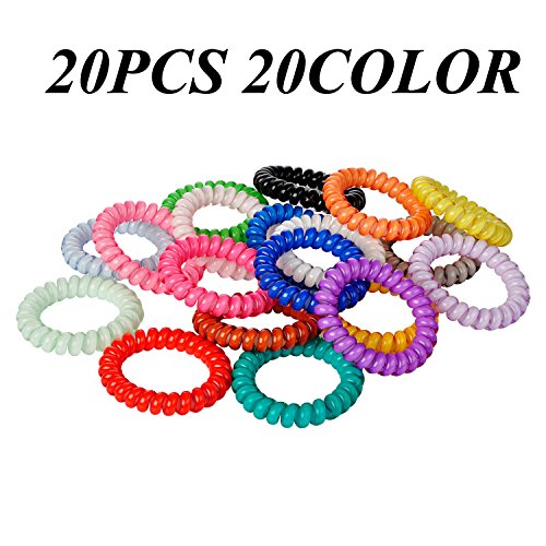 LuzGod 20 Color 20 PCS Spiral Coil Bracelet Hair Ties Bulk Waterproof