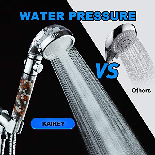 KAIREY Zen Shower Head with Beads On/Off,3 Function High Pressure Water Saving Filtered Handheld